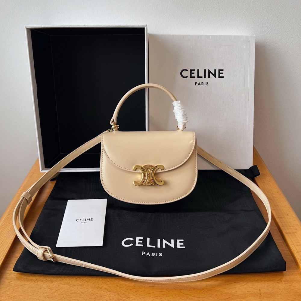 Celine Mini Besace Clea Bag in Nude Calfskin