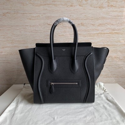 Celine Mini Luggage Tote Bag In Black Drummed Calfskin CSBS8115