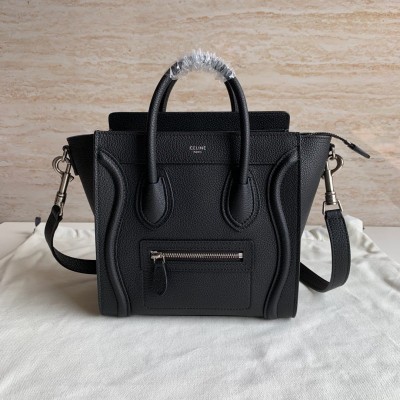 Celine Nano Luggage Tote Bag In Black Drummed Calfskin CSBS8134