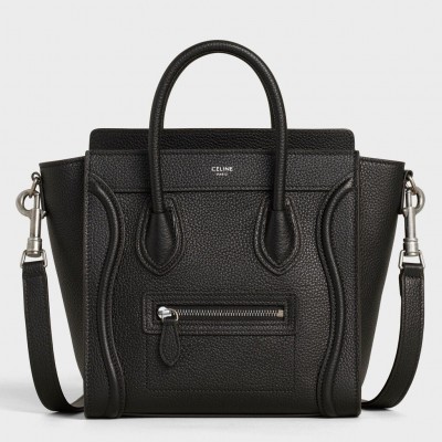 Celine Nano Luggage Tote Bag In Black Drummed Calfskin CSBS8134