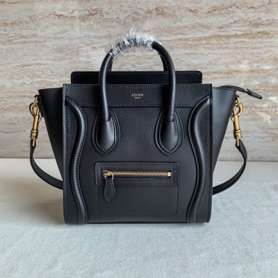 Celine Nano Luggage Tote Bag In Black Smooth Calfskin CSBS8130