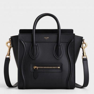 Celine Nano Luggage Tote Bag In Black Smooth Calfskin CSBS8130