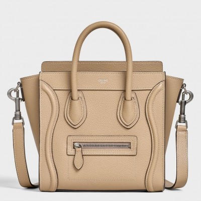 Celine Nano Luggage Tote Bag In Dune Drummed Calfskin CSBS8139