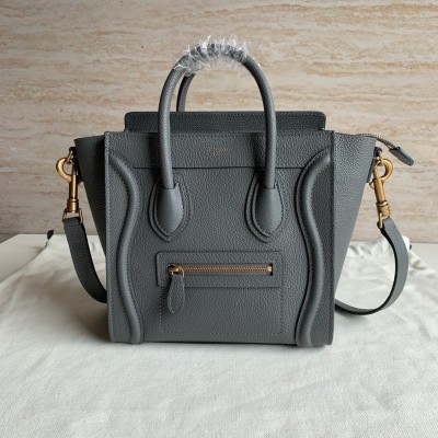 Celine Nano Luggage Tote Bag In Kohl Drummed Calfskin CSBS8144