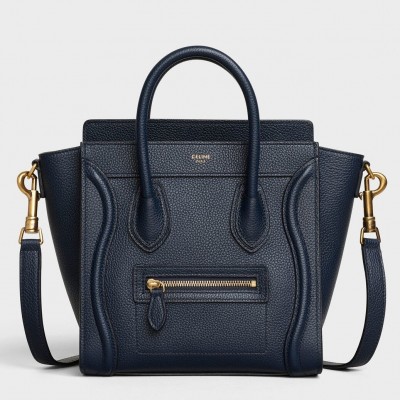 Celine Nano Luggage Tote Bag In Navy Blue Drummed Calfskin CSBS8104