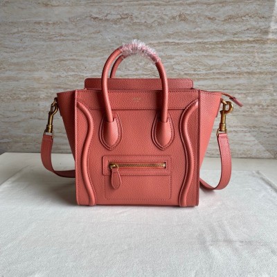 Celine Nano Luggage Tote Bag In Orange Drummed Calfskin CSBS8108