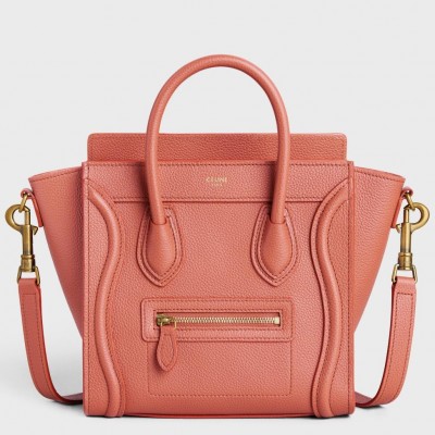 Celine Nano Luggage Tote Bag In Orange Drummed Calfskin CSBS8108