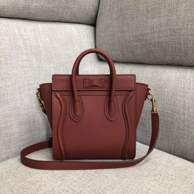 Celine Nano Luggage Tote Bag In Ruby Drummed Calfskin CSBS8118