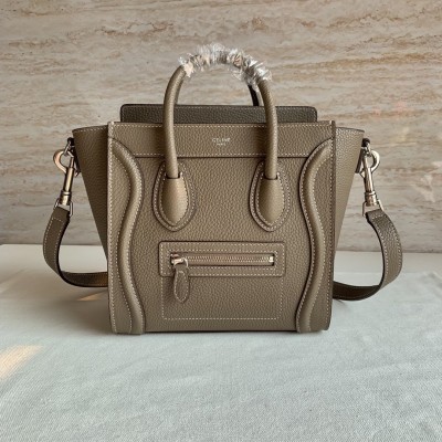 Celine Nano Luggage Tote Bag In Souris Drummed Calfskin CSBS8122