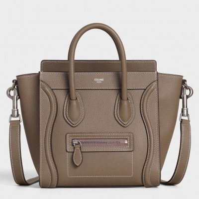 Celine Nano Luggage Tote Bag In Souris Drummed Calfskin CSBS8122