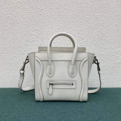 Celine Nano Luggage Tote Bag In White Drummed Calfskin CSBS8126