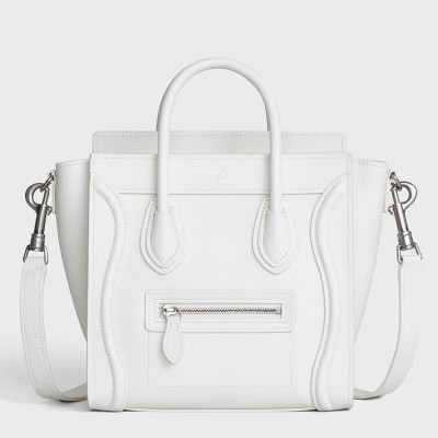 Celine Nano Luggage Tote Bag In White Drummed Calfskin CSBS8126