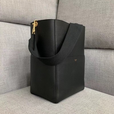 Celine Sangle Bucket Bag In Black Grained Calfskin CSBS8116