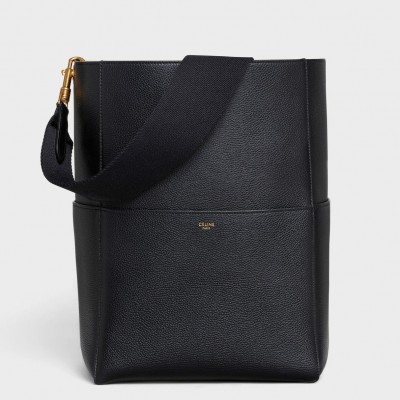 Celine Sangle Bucket Bag In Black Grained Calfskin CSBS8116