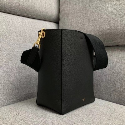 Celine Sangle Small Bucket Bag In Black Calfskin CSBS8135