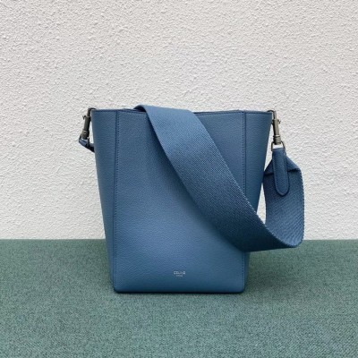 Celine Sangle Small Bucket Bag In Slate Blue Calfskin CSBS8145