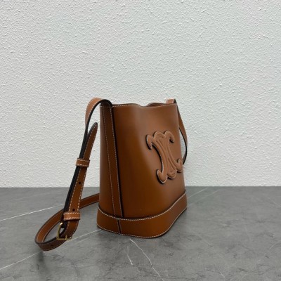 Celine Small Bucket Cuir Triomphe In Brown Calfskin CSBS8125