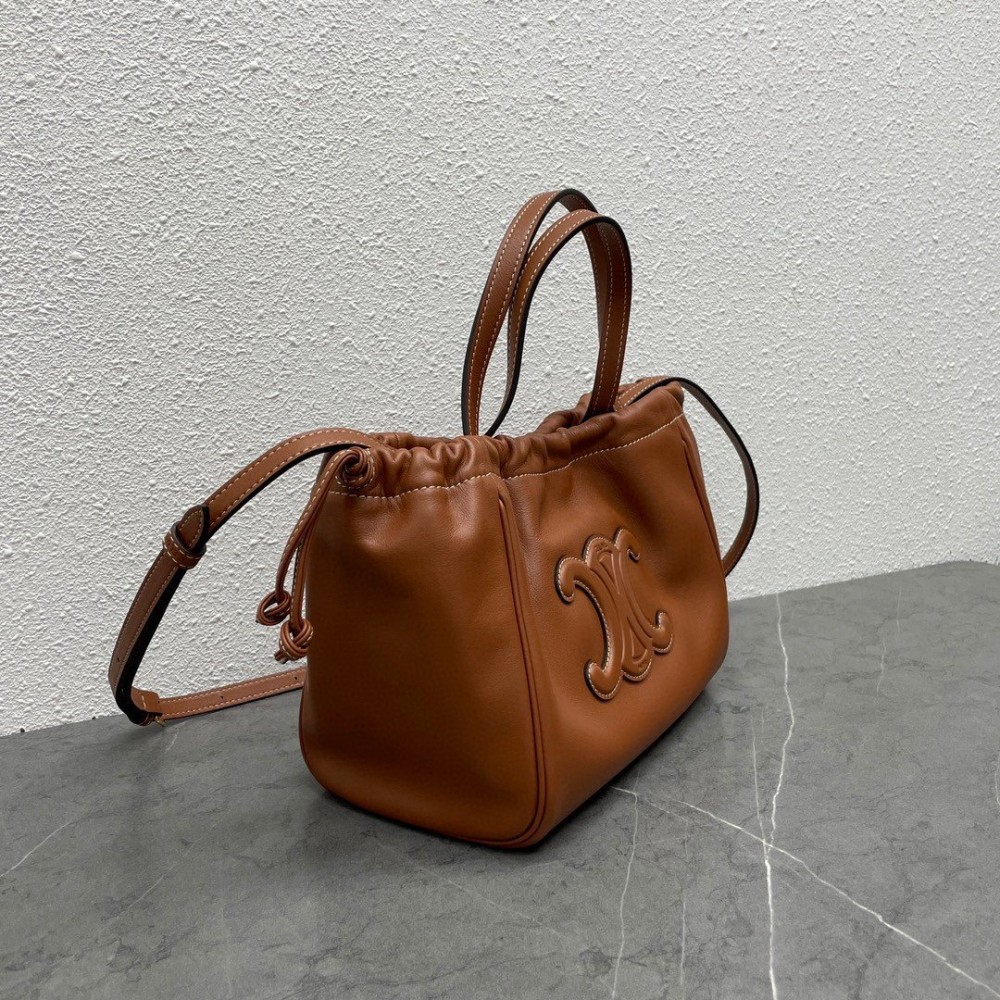 Celine Small Cabas Drawstring Cuir Triomphe Bag in Brown Calfskin