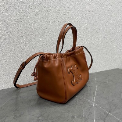 Celine Small Cabas Drawstring Cuir Triomphe Bag in Brown Calfskin CSBS8147