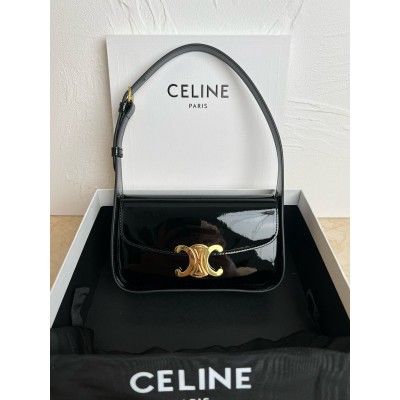 Celine Terence Shoulder Bag in Black Patent Calfskin CSBS8187