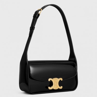 Celine Terence Shoulder Bag in Black Patent Calfskin CSBS8187