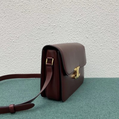 Celine Triomphe Large Bag In Bordeaux Calfskin CSBS8182