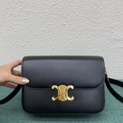 Celine Triomphe Medium Bag In Black Smooth Calfskin CSBS8169