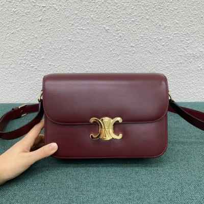 Celine Triomphe Medium Bag In Bordeaux Smooth Calfskin CSBS8174