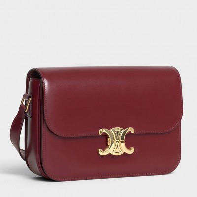 Celine Triomphe Medium Bag In Bordeaux Smooth Calfskin CSBS8174