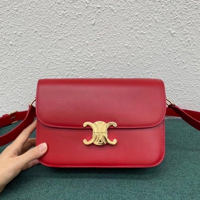 Celine Triomphe Medium Bag In Red Smooth Calfskin CSBS8189