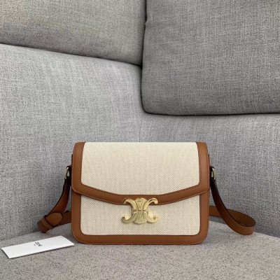 Celine Triomphe Medium Bag In Textile and Calfskin CSBS8192