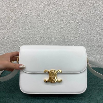 Celine Triomphe Medium Bag In White Smooth Calfskin CSBS8157